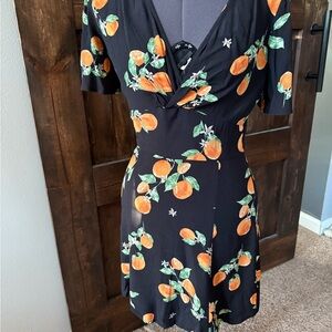 Leith Black Mini Dress with Orange Print